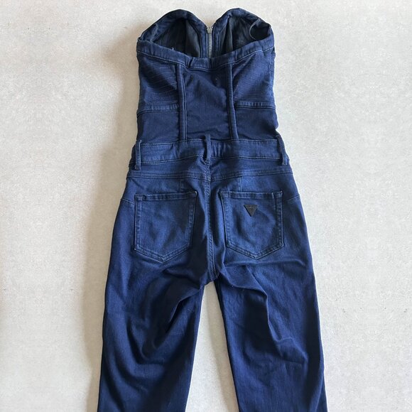 Guess Moto Strapless Front Zip Denim Jumpsuit ASO Isabelle Lightwood - Picture 8 of 11